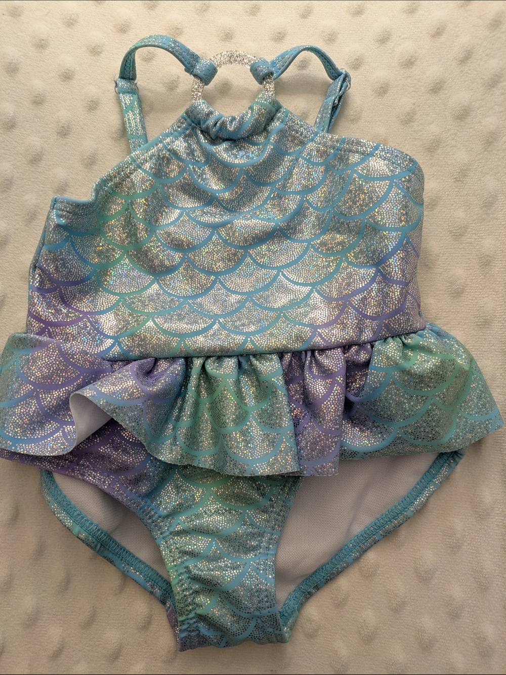 Kids Mermaid Scale Ruffle One-Piece Swimsuit - Blue Purple